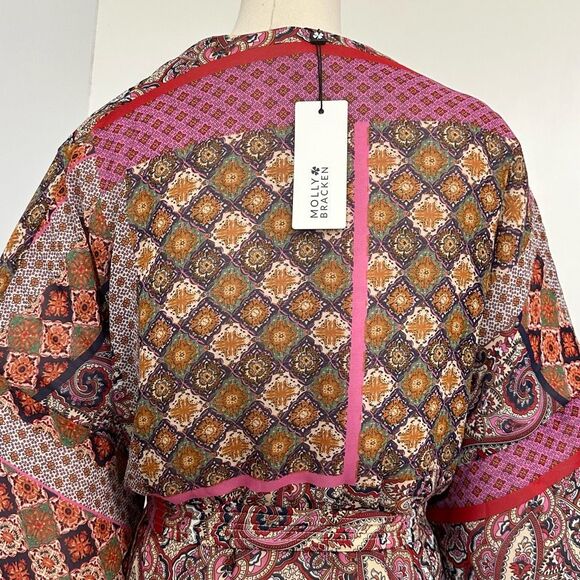 NEW Molly Bracken Fuchsia Livia Quilted Jacket S Boho Cottagecore Shaket Warm - Picture 10 of 13